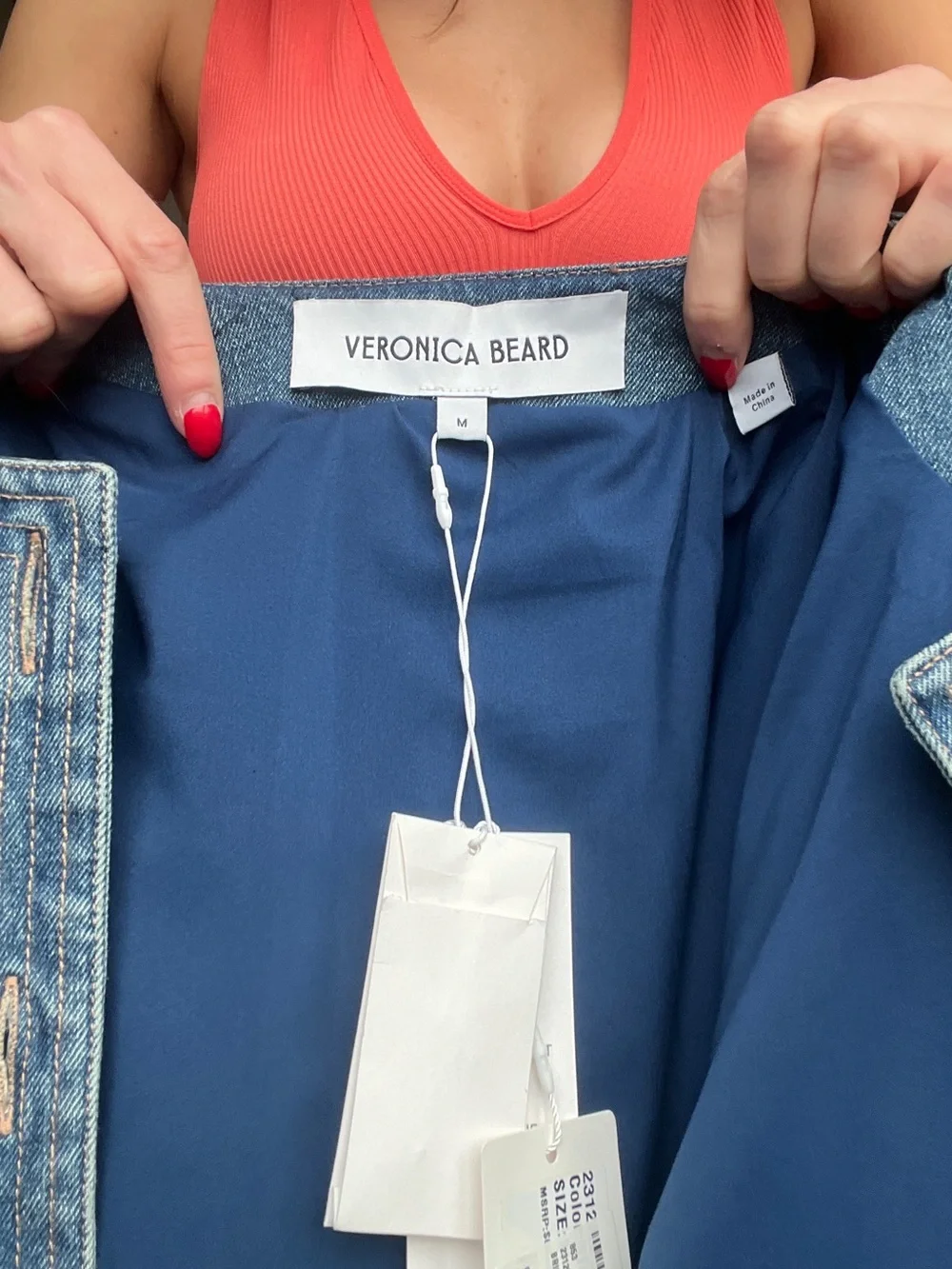 Veronica Beard Quilted Blue Denim Bomber Jacket - Picture 4 of 4